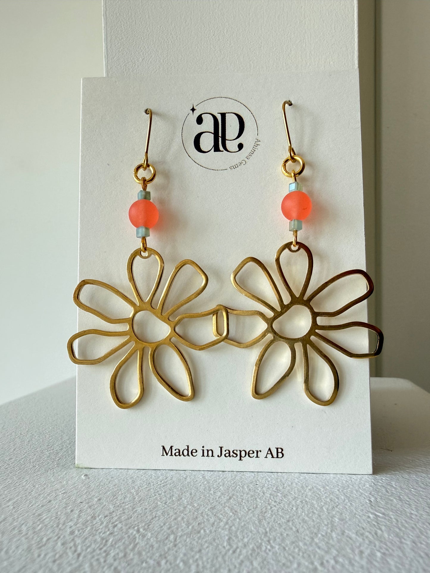 Papaya Jade Daisy Brass Earrings