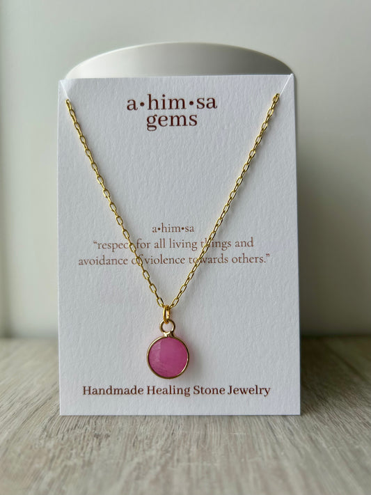 Rose Red Garnet Pendant Brass Necklace