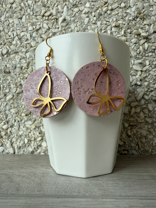 Pink Cork 24k Gold Plated Butterfly Earrings