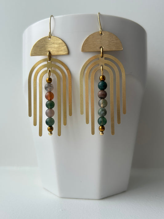 Fancy Jasper Arches Brass Earrings