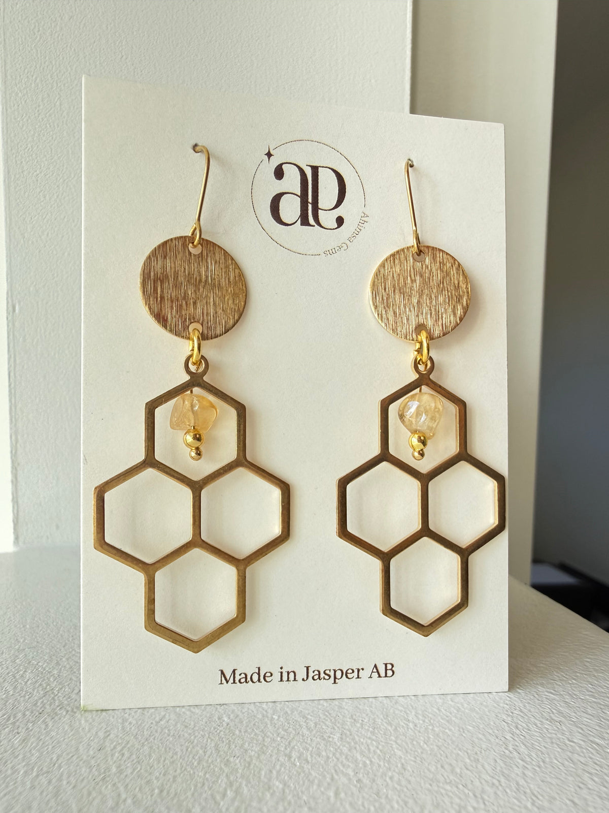 Citrine Honey Comb Brass Earrings