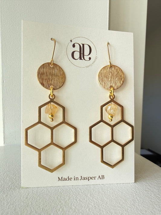 Citrine Honey Comb Brass Earrings