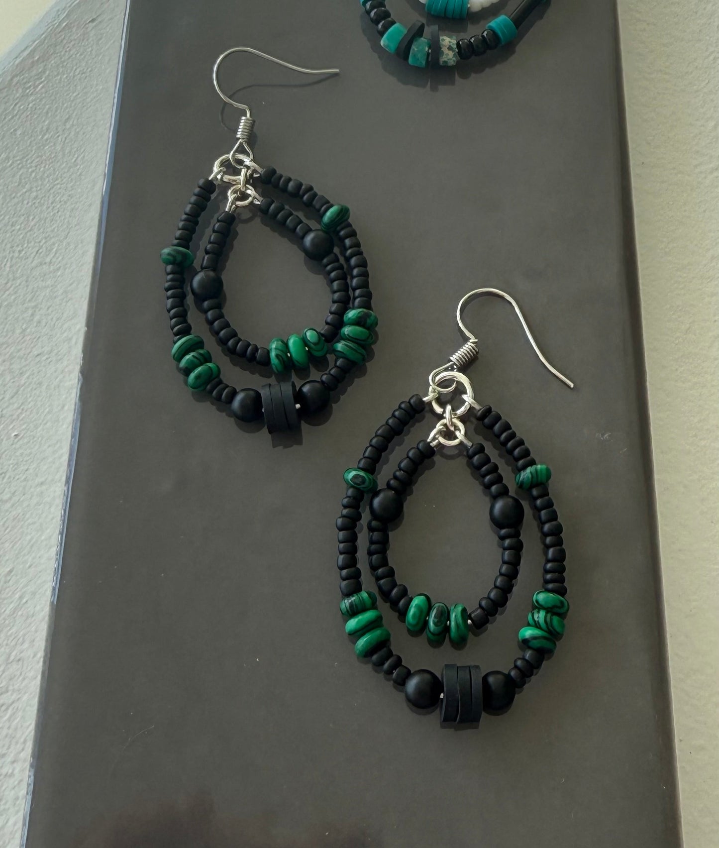 Malachite Double Beaded Earrings