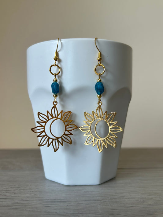 24K Gold Plated Apatite Sun Moon Earrings