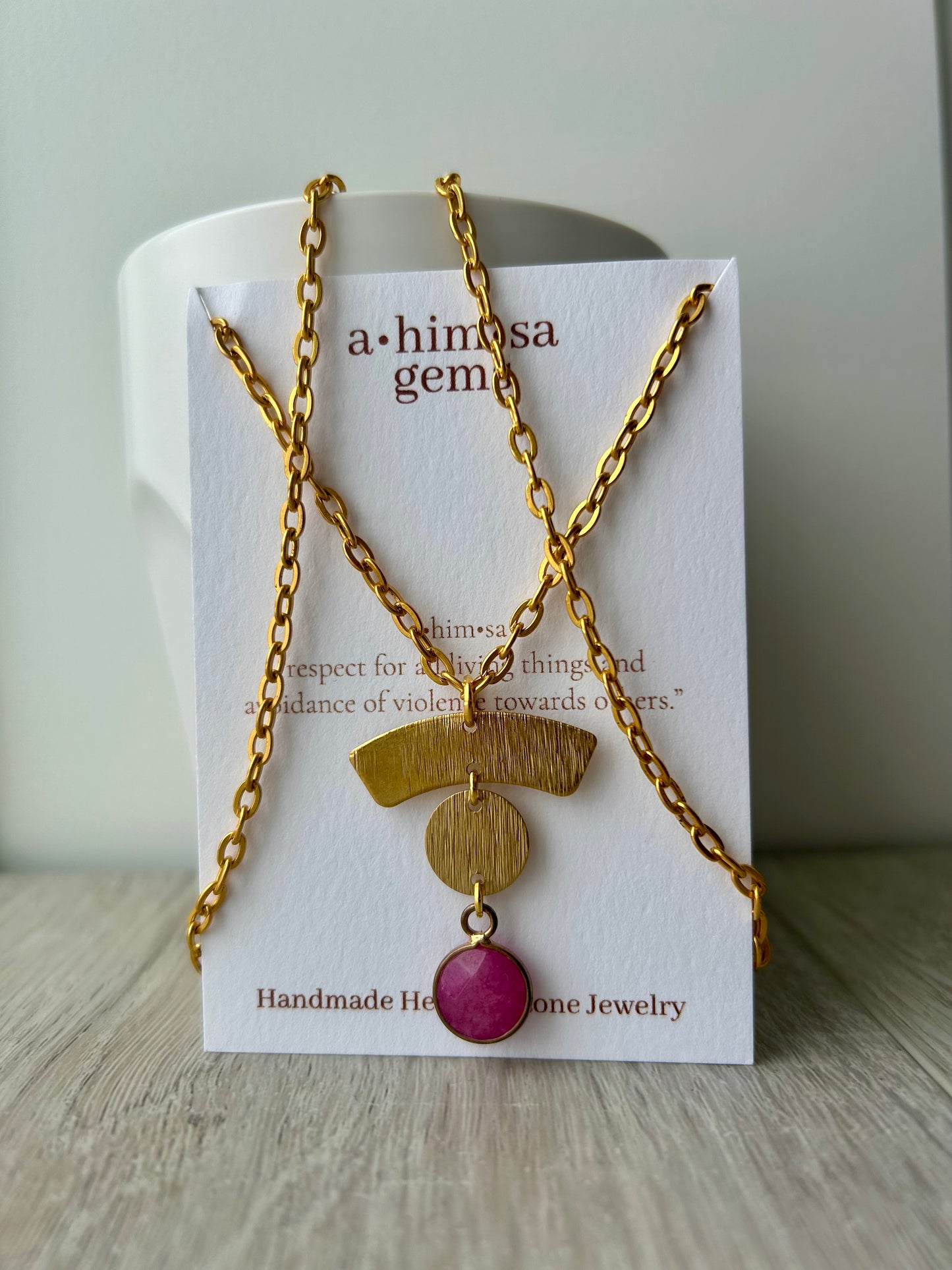 Rose Red Garnet Long Gold Necklace