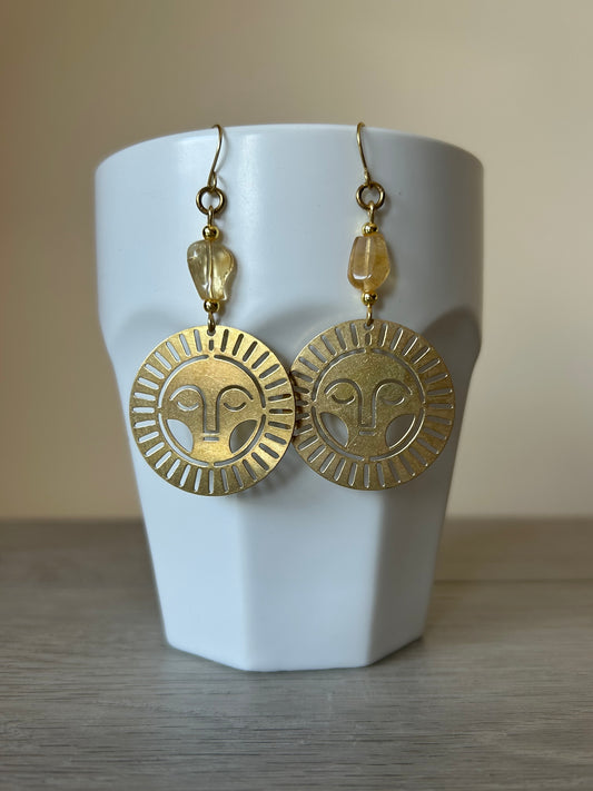 Citrine Happy Sun Brass Earrings