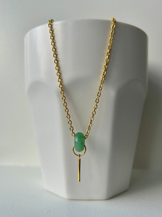 Aventurine Donut Pendant Gold Necklace