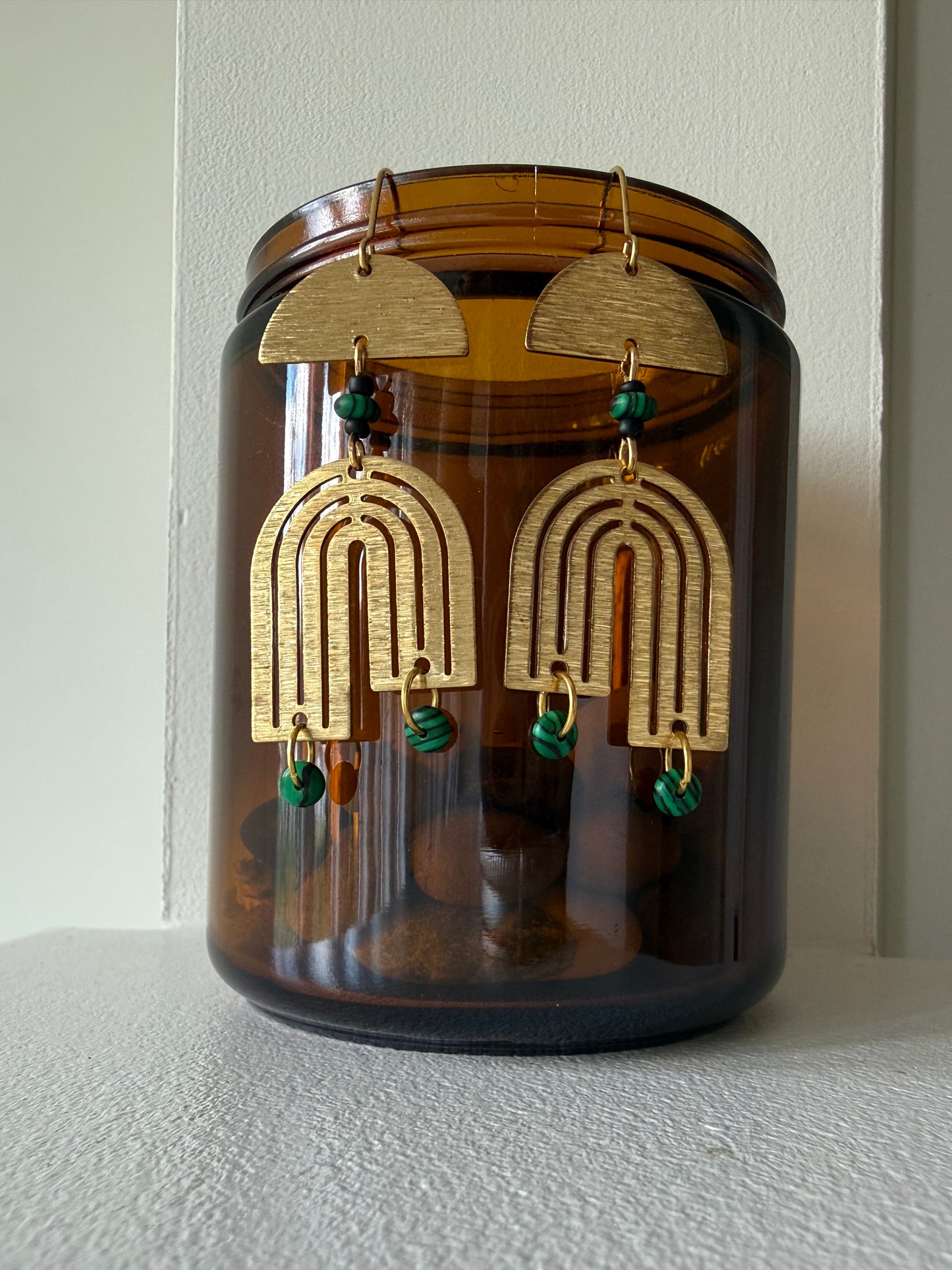 Malachite Rainbow Brass Earrings