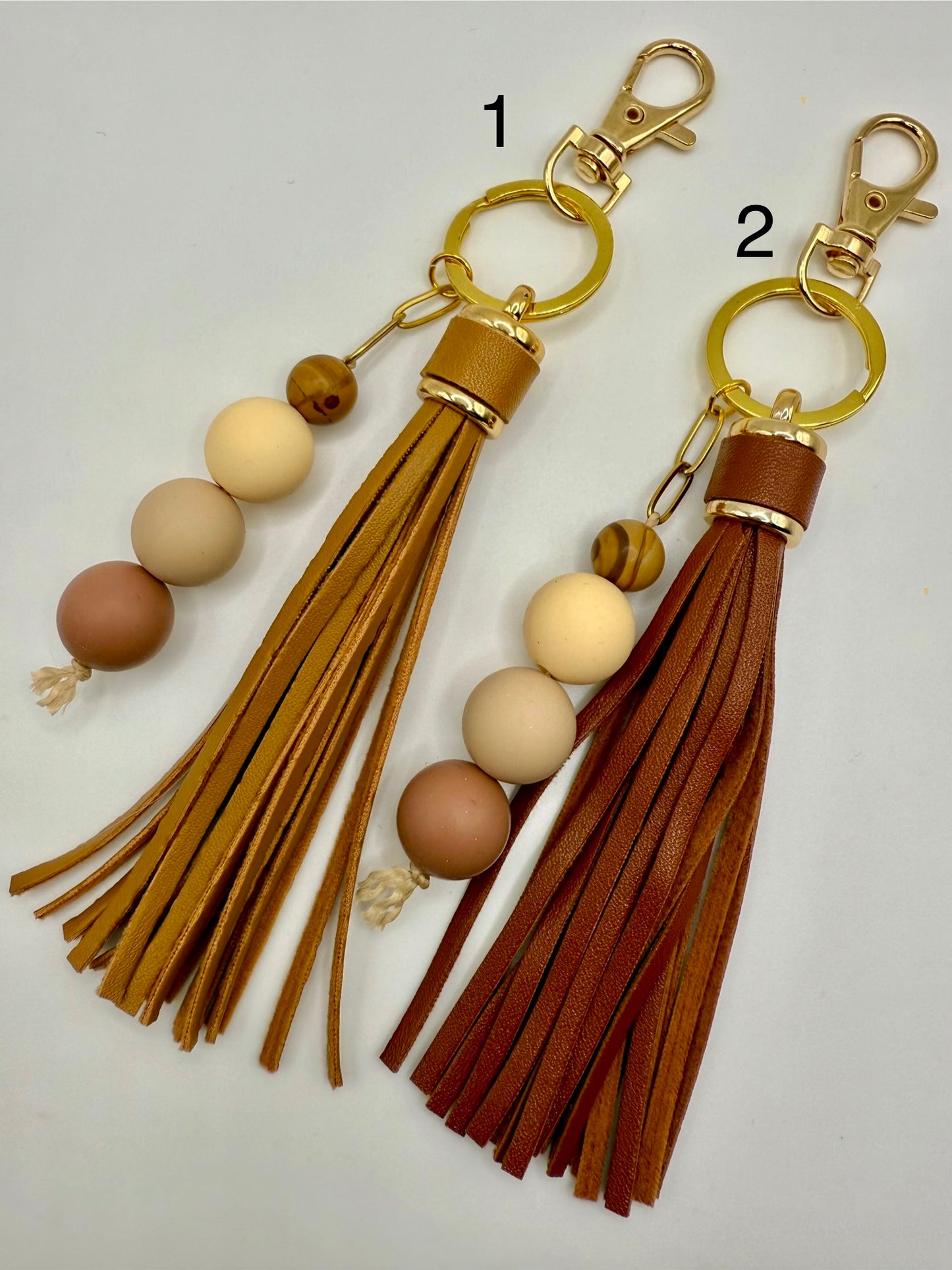 Dark Brown Tassel Silicone Beaded Wood Jasper Keychain (2)