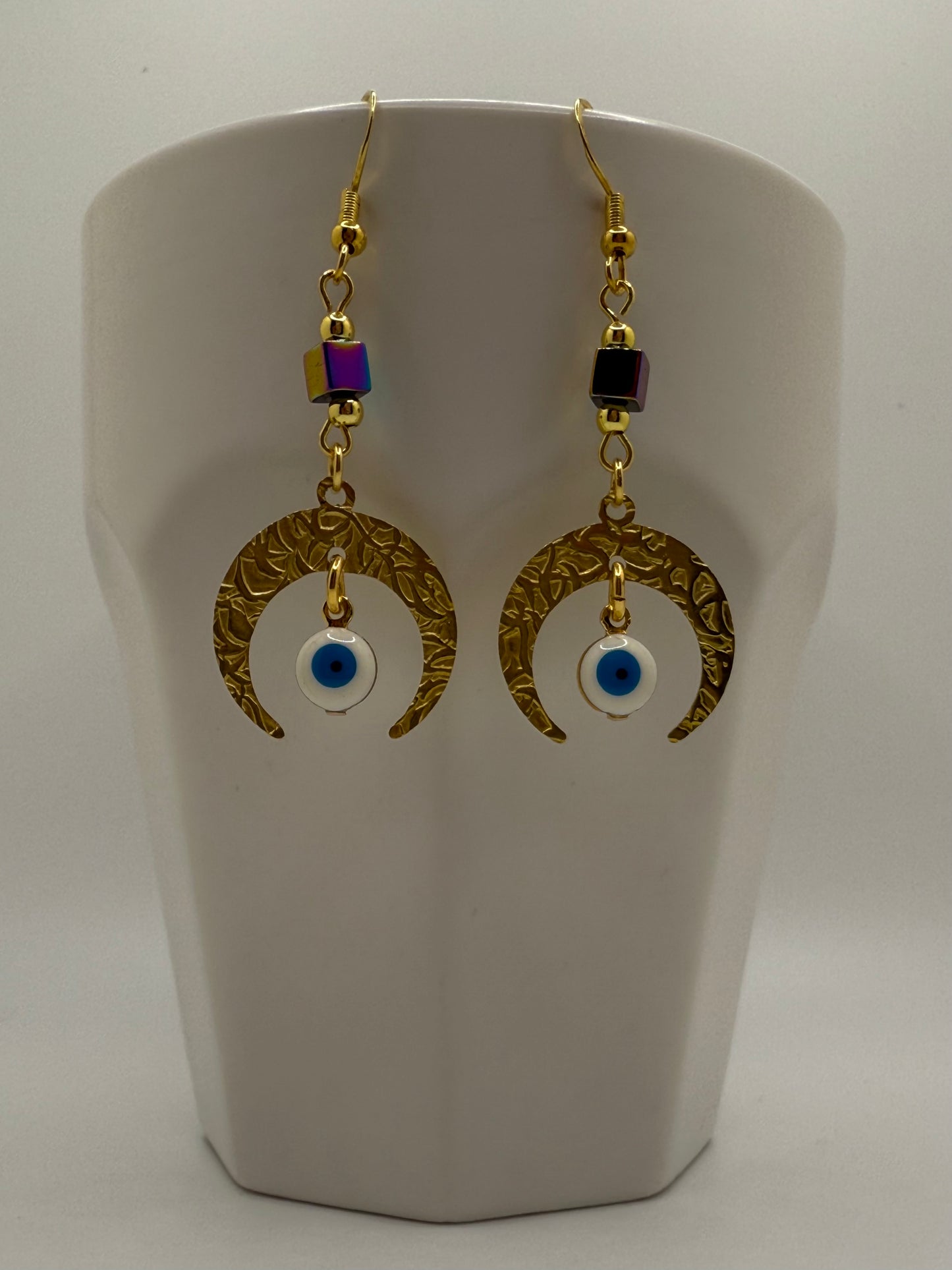 Hematite Seeing Eye  Brass Earrings