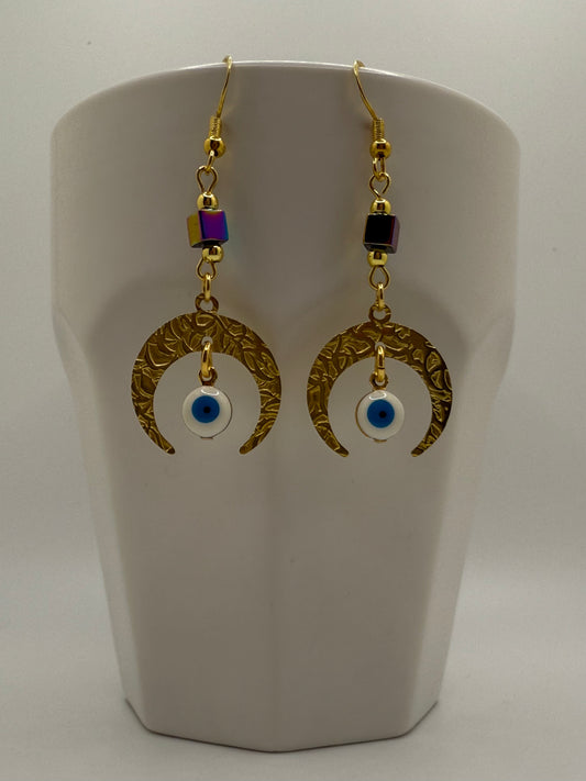 Hematite Seeing Eye  Brass Earrings