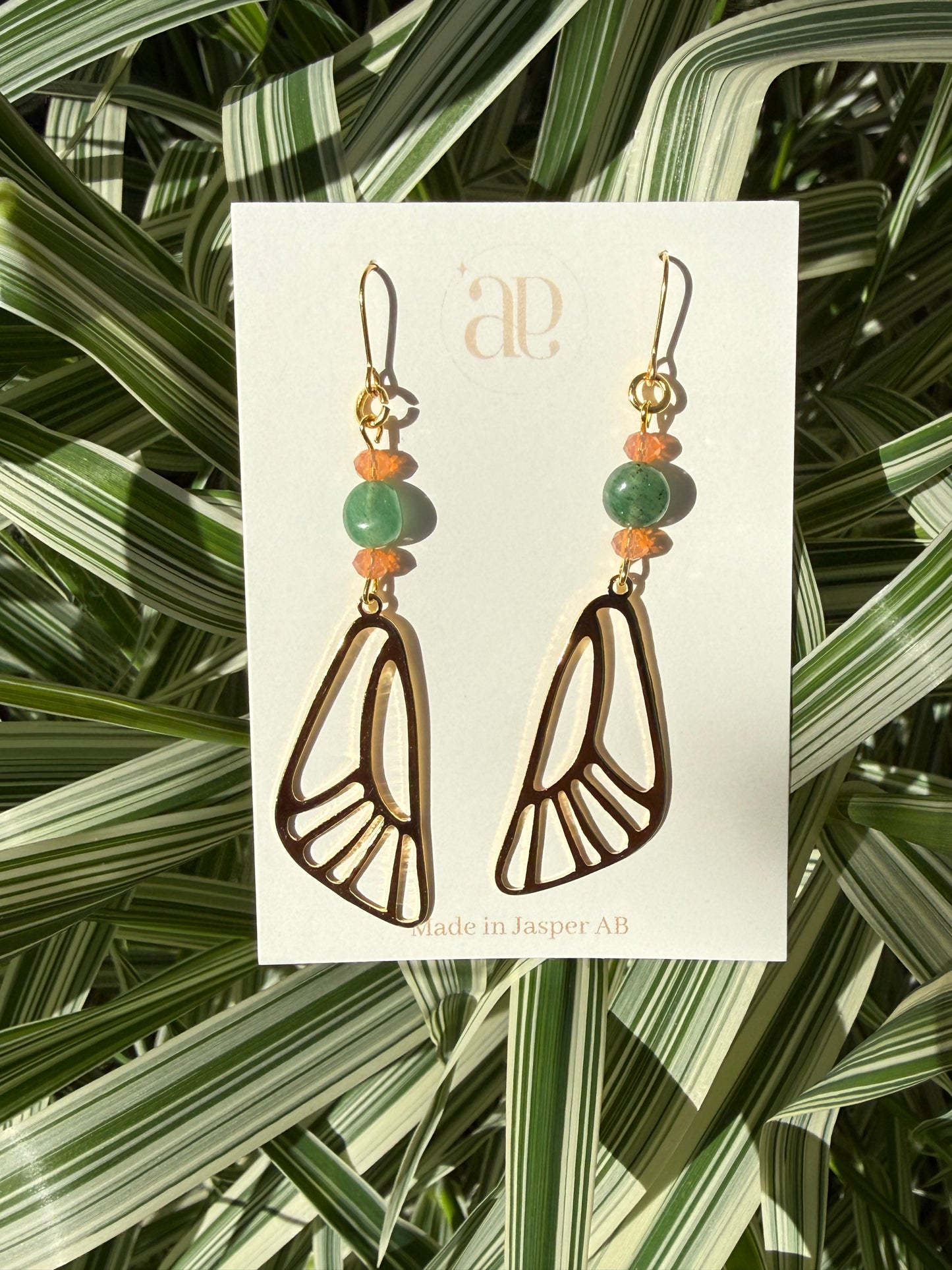 24k Gold Plated Aventurine Wing Earrings