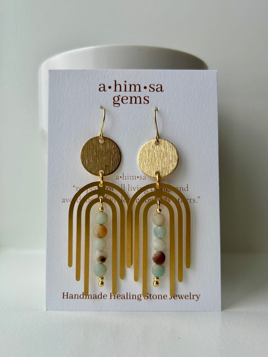 Amazonite Arches Brass Earrings