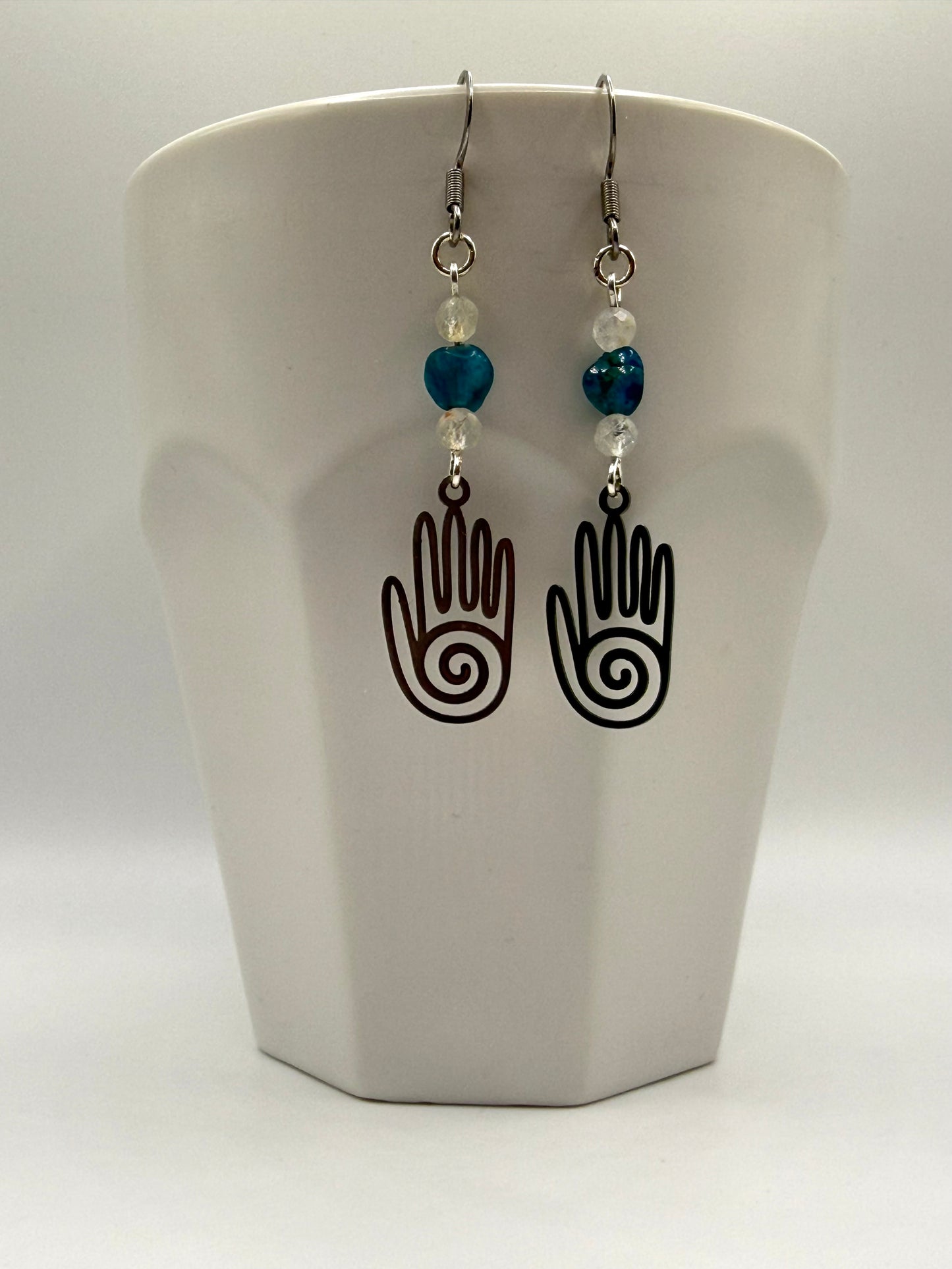 Silver Apatite Healing Hands Earrings