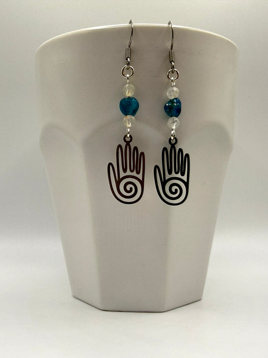 Silver Apatite Healing Hands Earrings