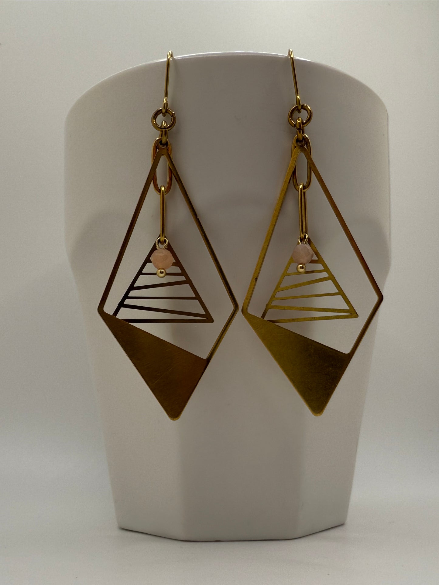 Moonstone & Shapes Brass Earrings