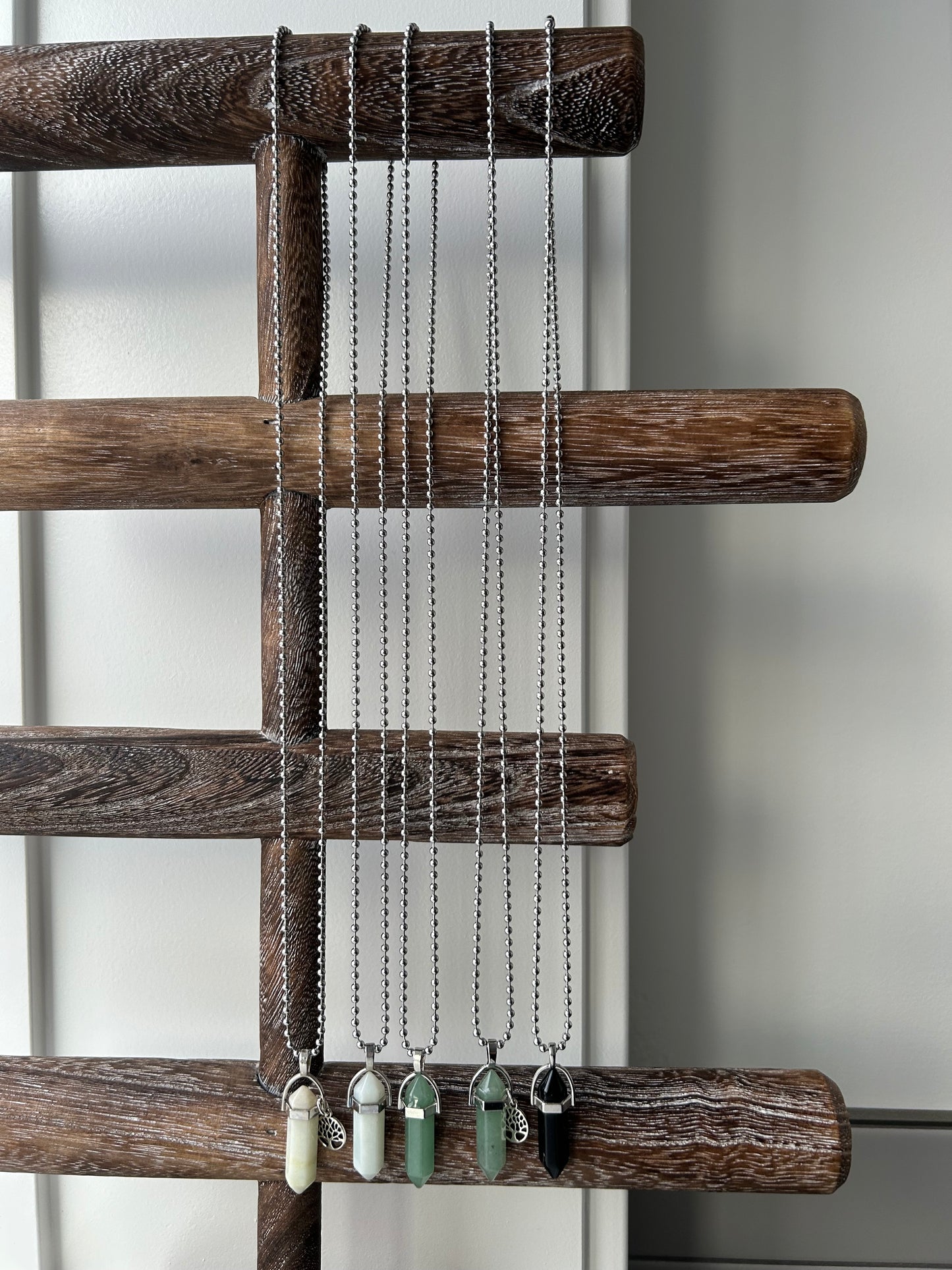 Long Silver Aventurine Tree of Life Necklace