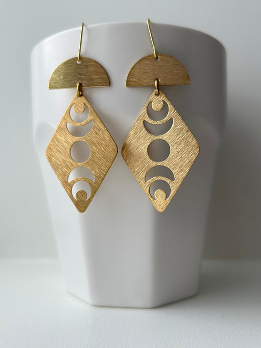 Moon Phases (Diamond) Brass Earrings