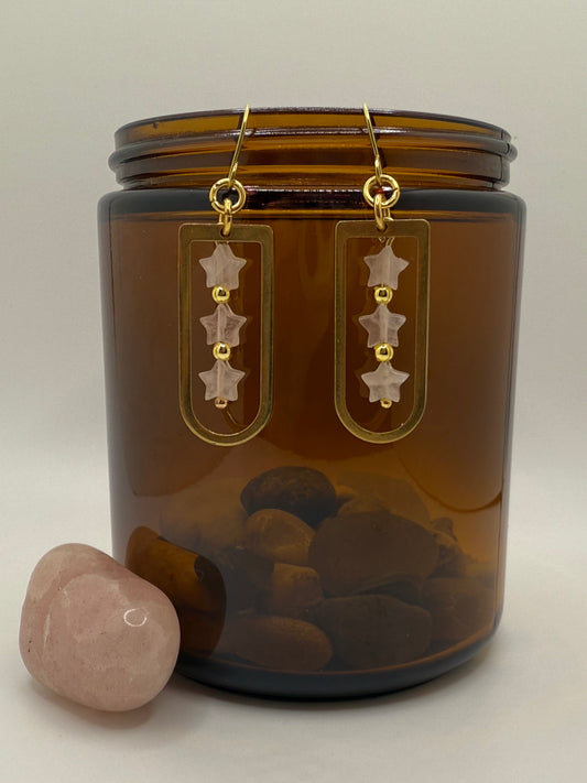 Rose Quartz Tiny Stars Brass Earrings