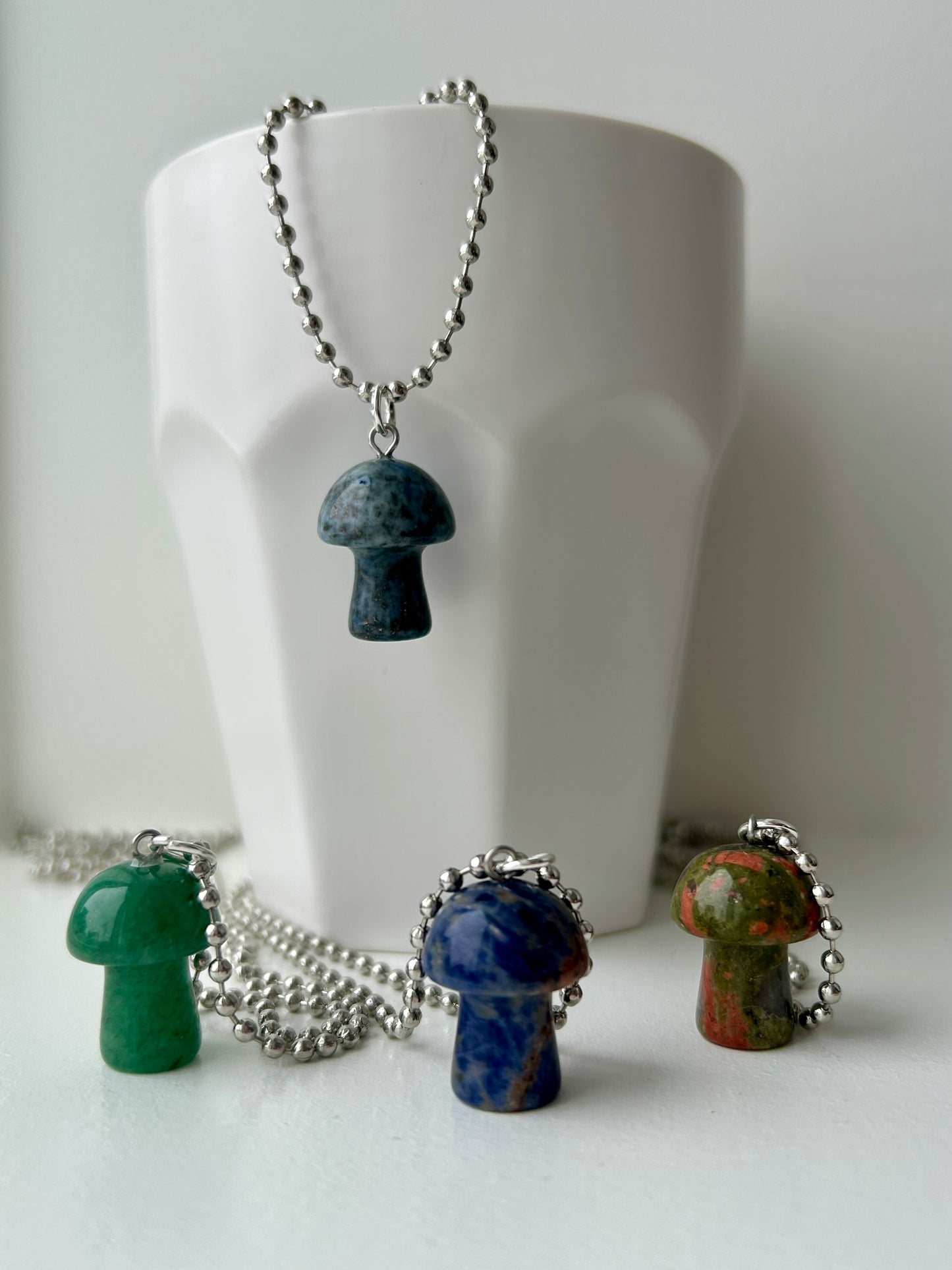 Silver Unakite Mushroom Necklace