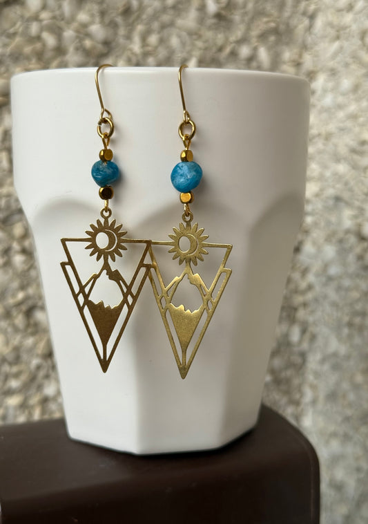 Apatite Mountain Sun Moon Earrings