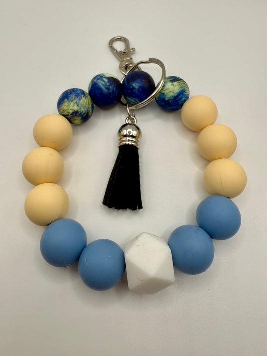 Silicone Beaded Galaxy Blue/ Cream Wristlet