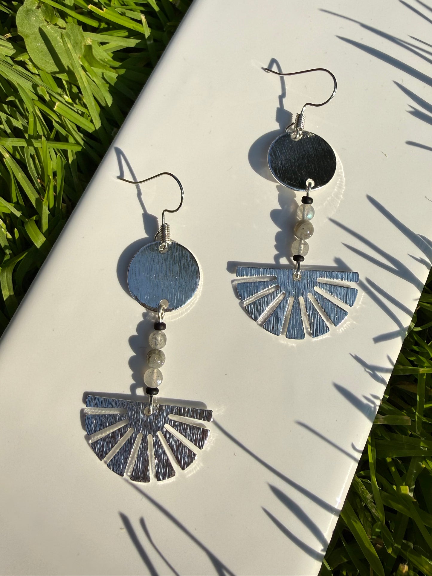 Smokey Quartz Silver Plated Sun Rays Earrings