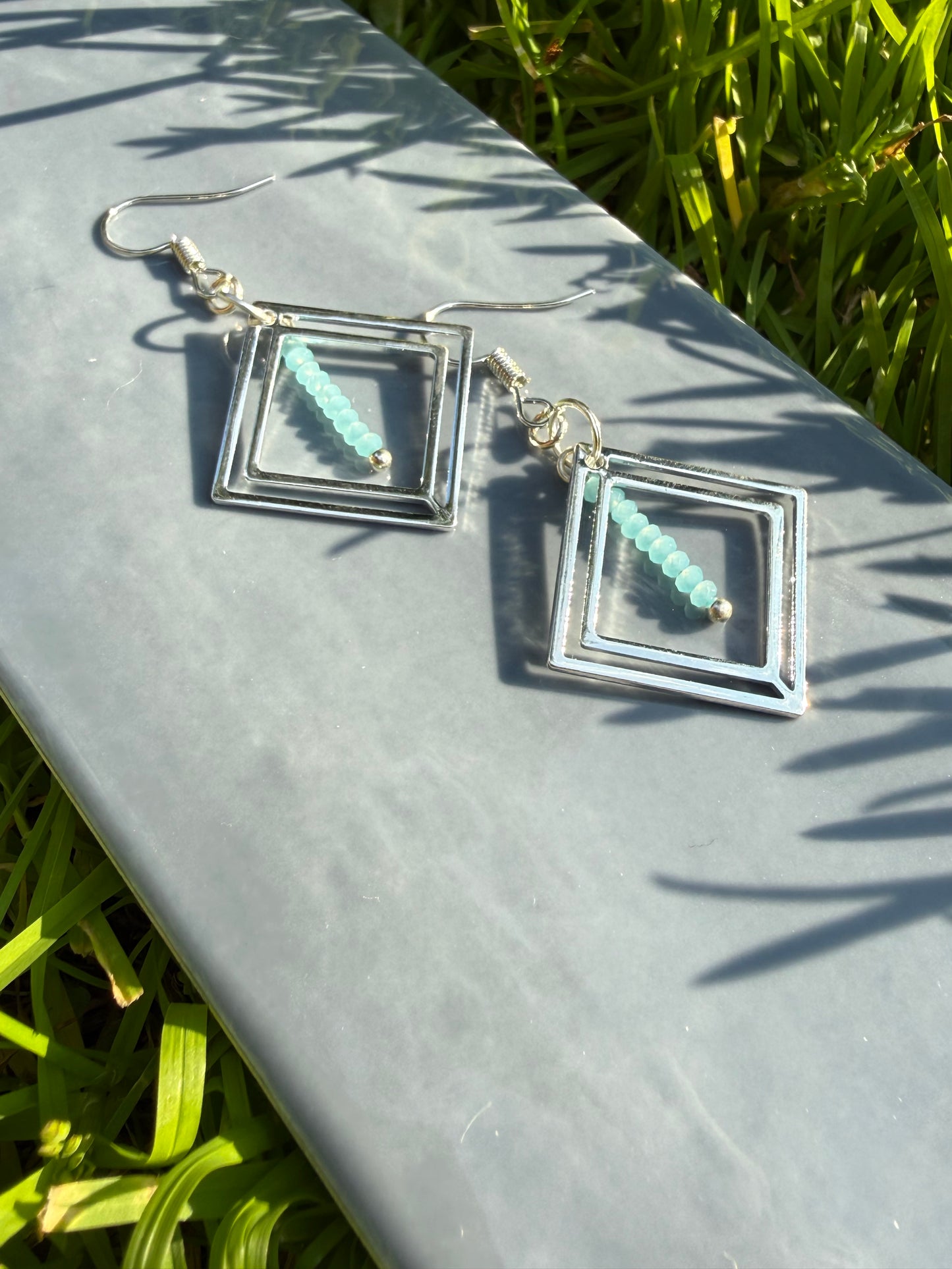 Russian Amazonite Square Silver Plated Earrings