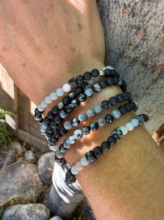 Stretchy Wrap Stone Bracelet Obsidian Mix