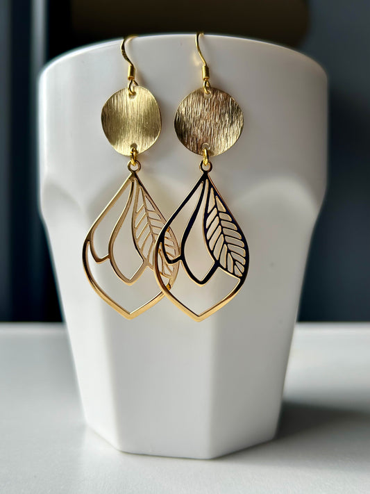 24K Gold Plated Leaf Drop Earrings
