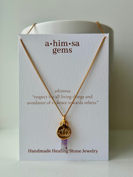 Amethyst Lotus Brass Necklace