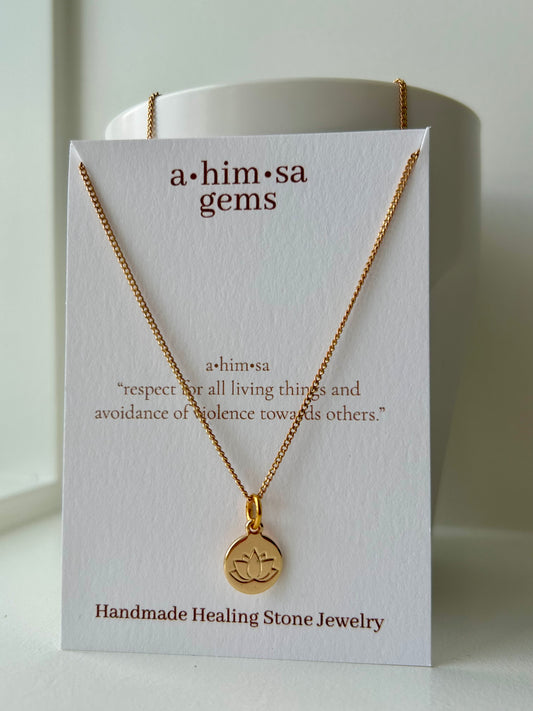 Lotus Pendant Brass Necklace