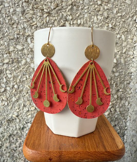 Watermelon Cork Moon Phases Brass Earrings