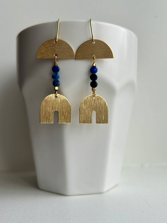 Blue Sardonyx Brass Earrings