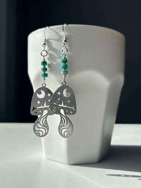 Silver Emperor Jasper Moon Shroom Earrings