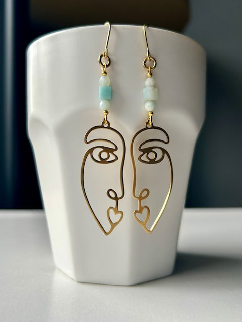 Amazonite Gemini Love Brass Earrings