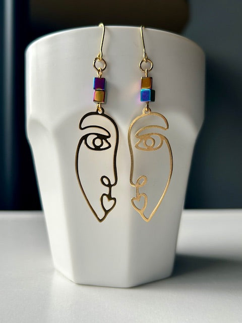 Hematite Gemini Love  Brass Earrings