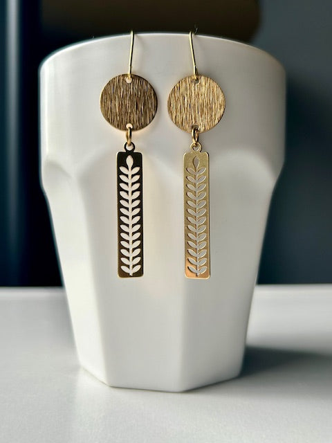 Tall Leaves Brass Earrings