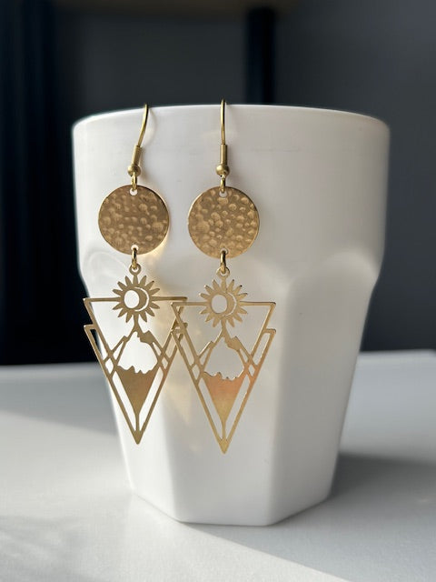 Mountain Sun Brass Earrings
