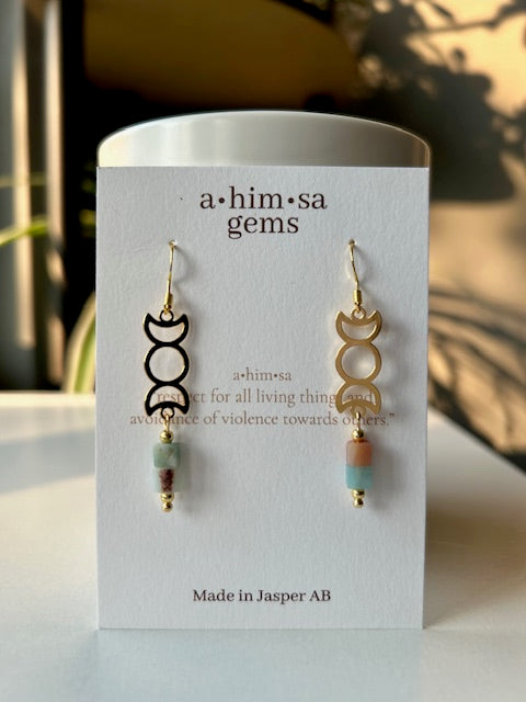 Amazonite Tiny Moons Gold Plated Earrings